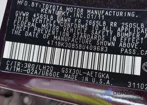 2011 Toyota Avalon z USA, uszkodzony, nr VIN 4T1BK3DB5BU409683